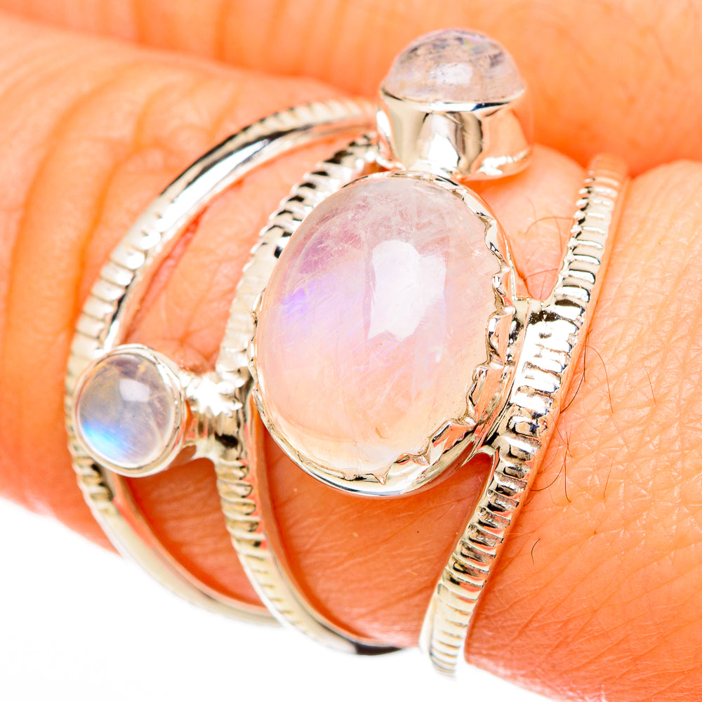 Rainbow Moonstone Rings handcrafted by Ana Silver Co - RING100664