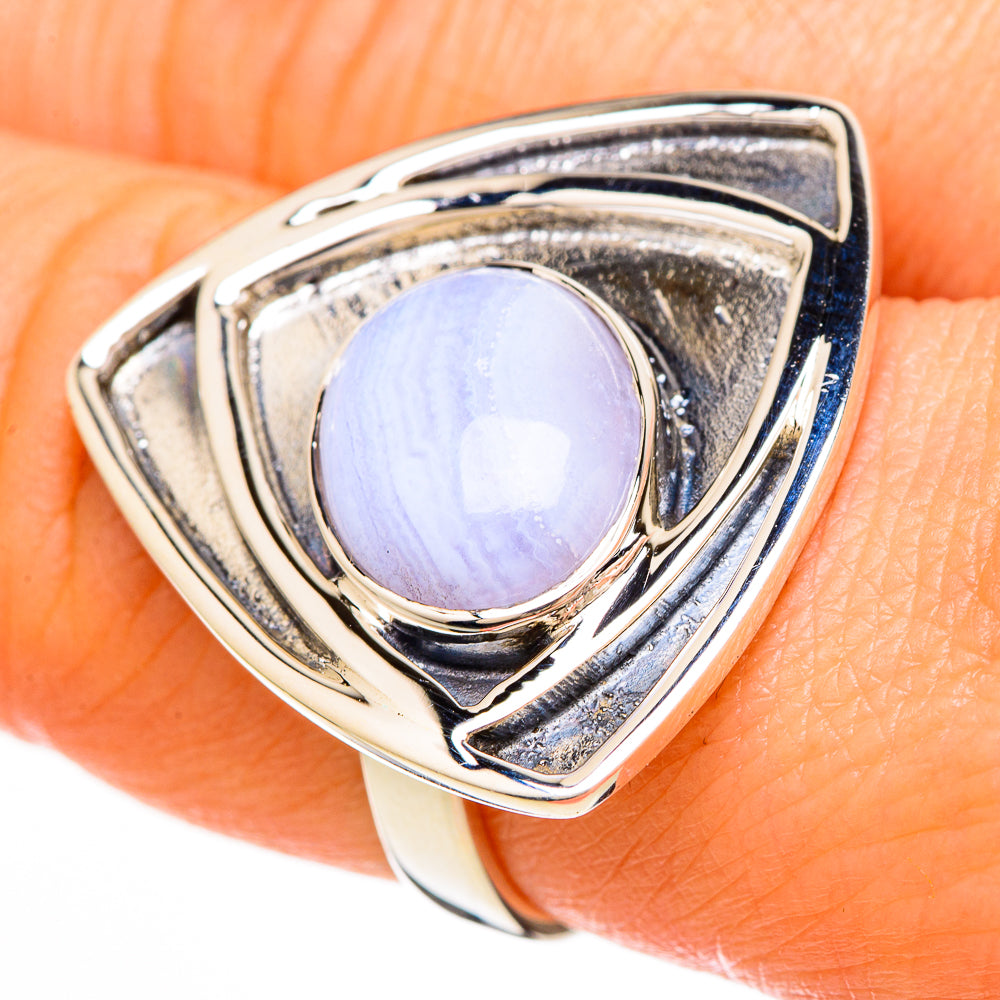 Blue Lace Agate Rings handcrafted by Ana Silver Co - RING100665