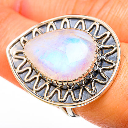 Rainbow Moonstone Rings handcrafted by Ana Silver Co - RING100671