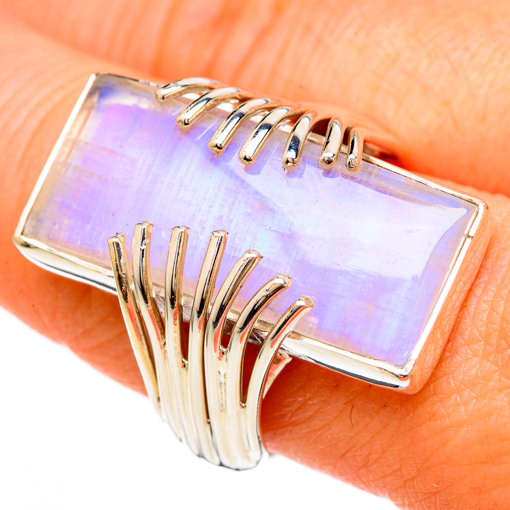 Rainbow Moonstone Rings handcrafted by Ana Silver Co - RING100698