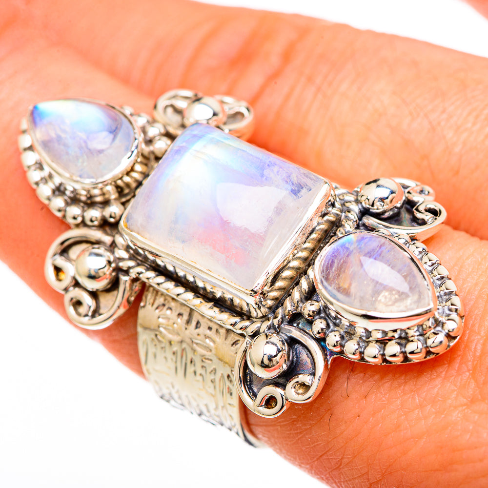 Rainbow Moonstone Rings handcrafted by Ana Silver Co - RING100700