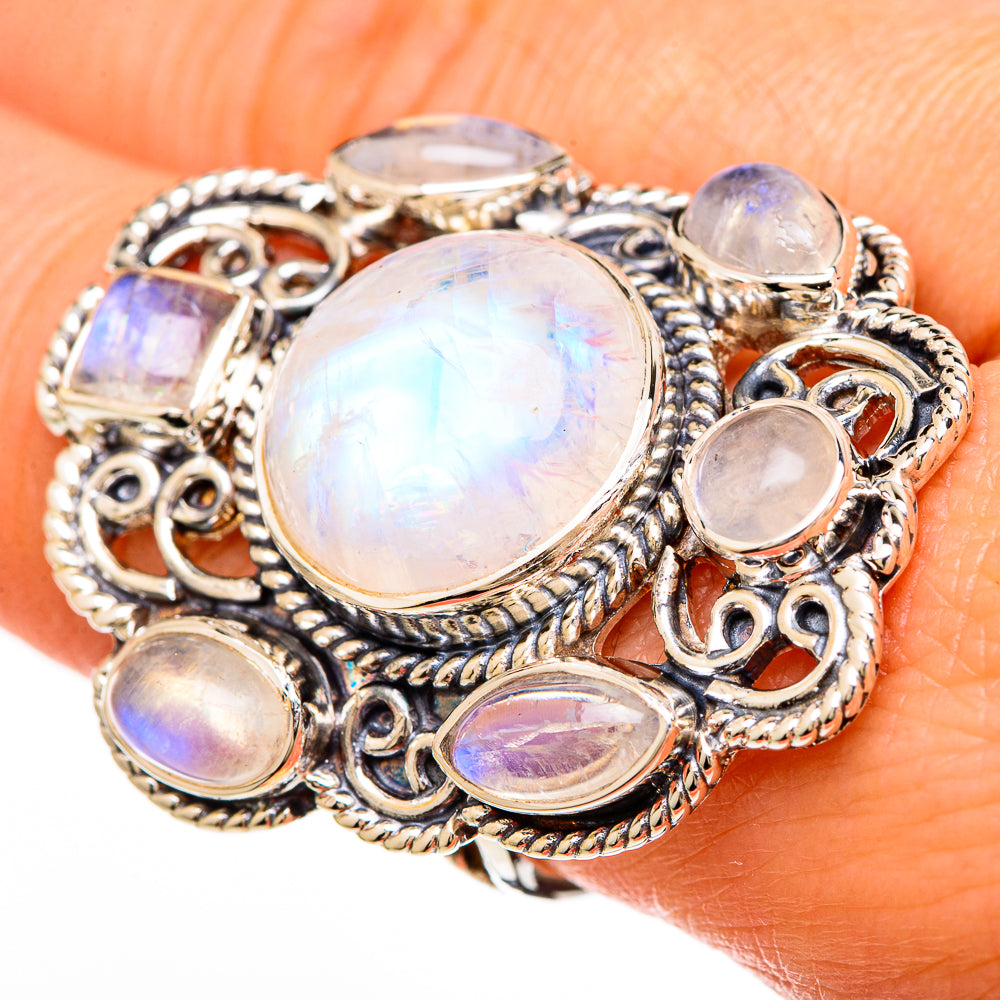 Rainbow Moonstone Rings handcrafted by Ana Silver Co - RING100712