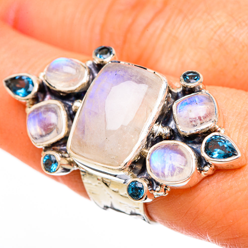 Rainbow Moonstone Rings handcrafted by Ana Silver Co - RING100713