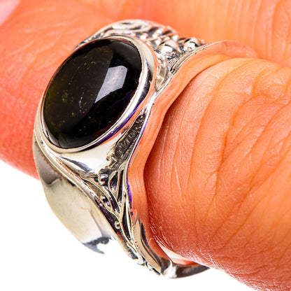 Sterling silver ring with oval dark-green tourmaline cabochon, size 7.25