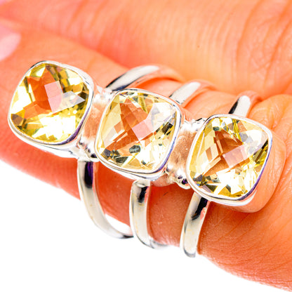 Large faceted citrine ring in 925 sterling silver with three oval yellow-gold stones