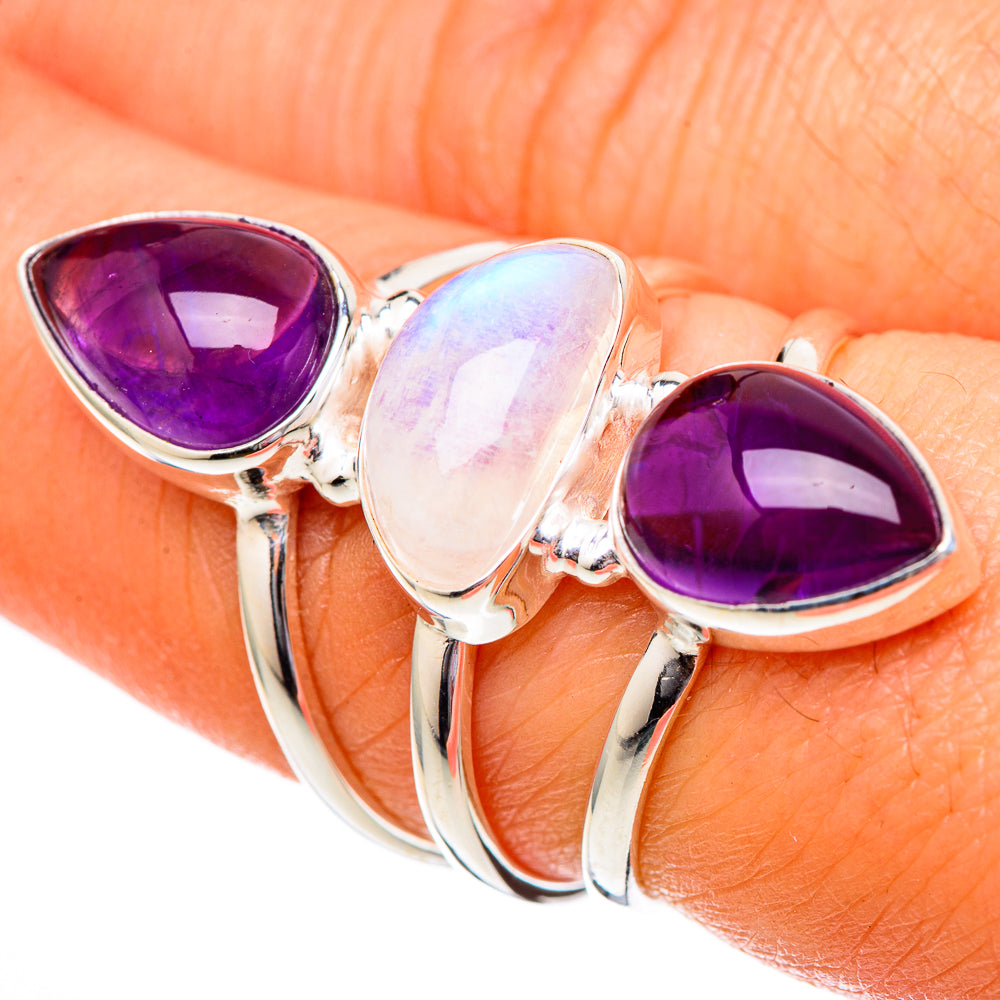 Rainbow Moonstone Rings handcrafted by Ana Silver Co - RING101222