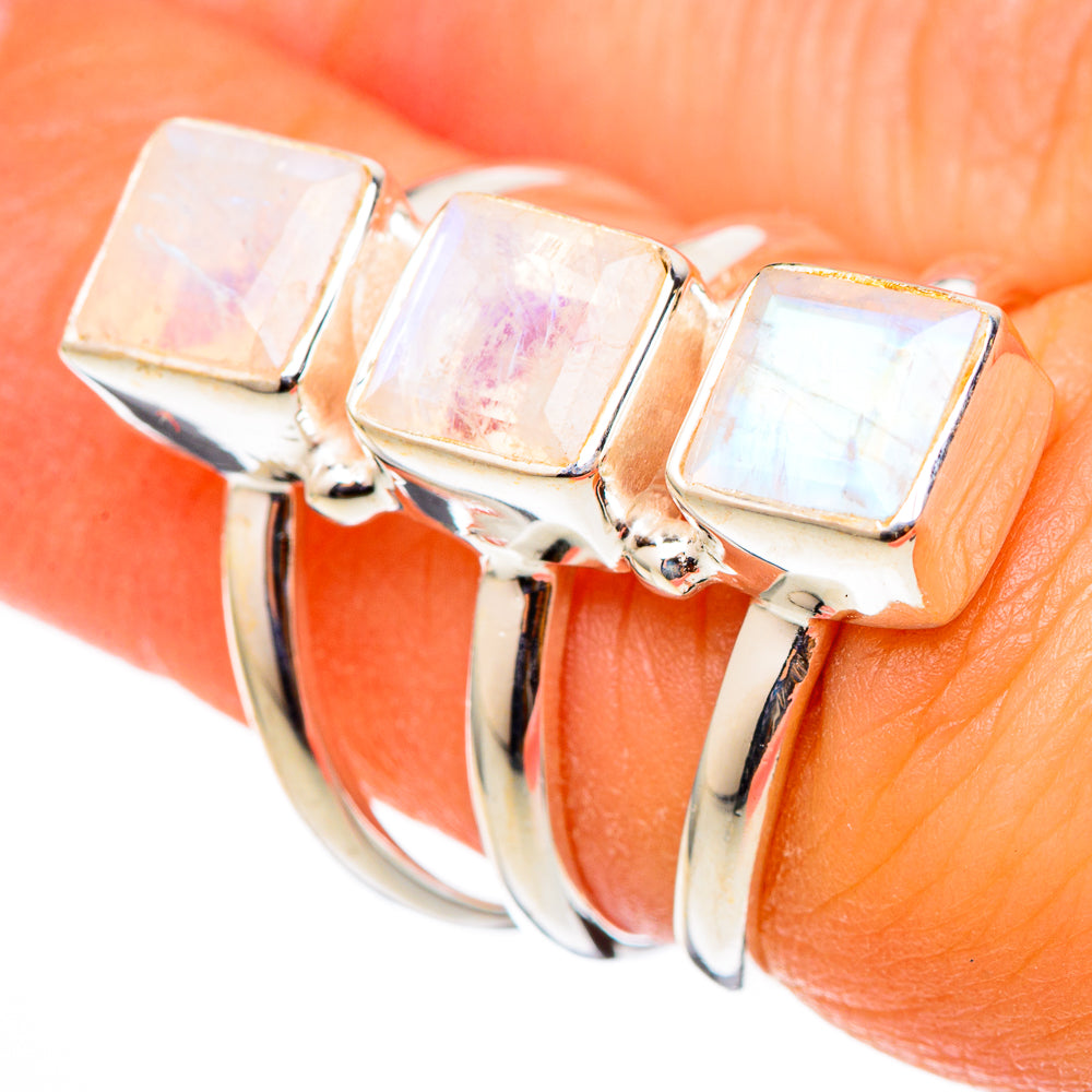Rainbow Moonstone Rings handcrafted by Ana Silver Co - RING101416