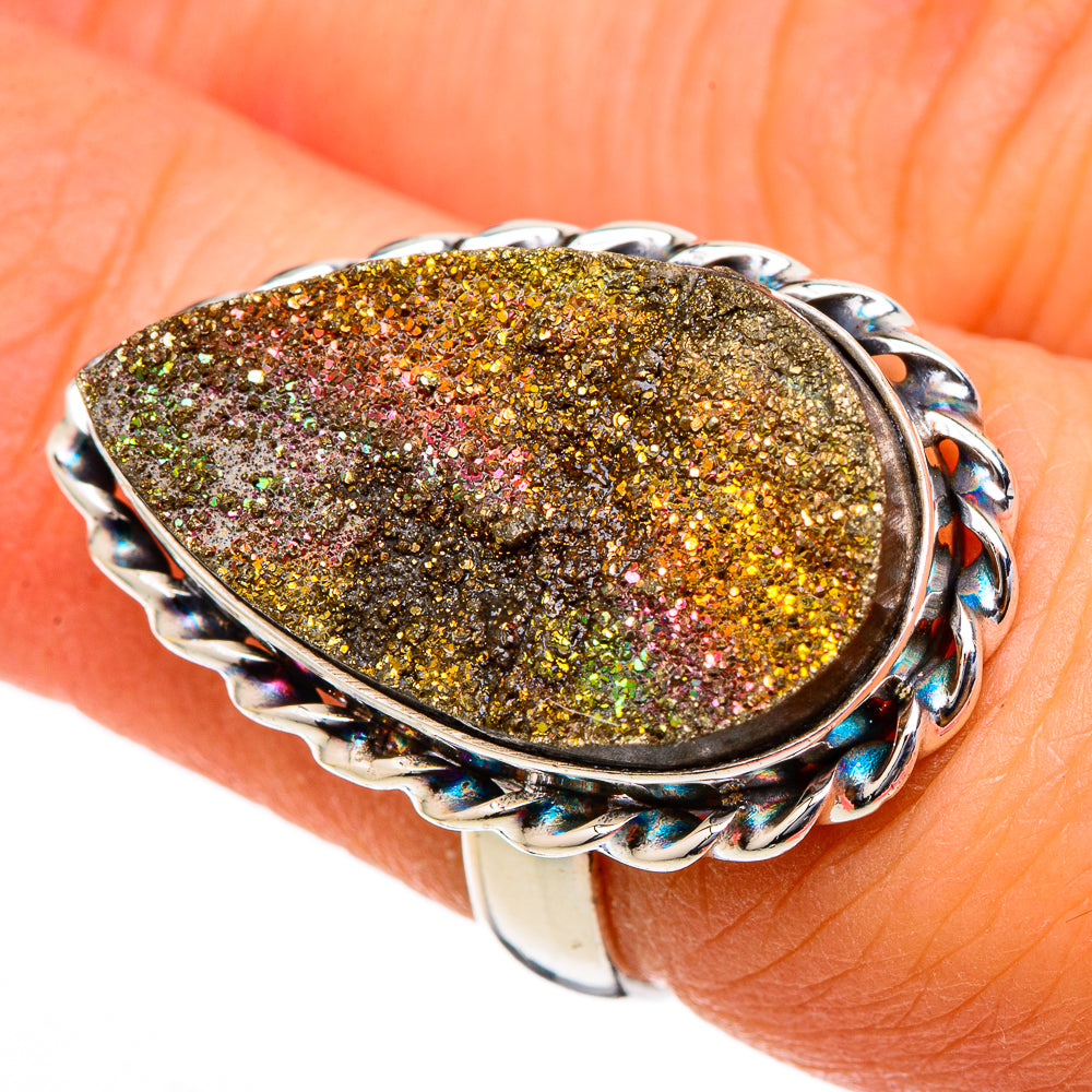 Spectro Pyrite Druzy Rings handcrafted by Ana Silver Co - RING101646