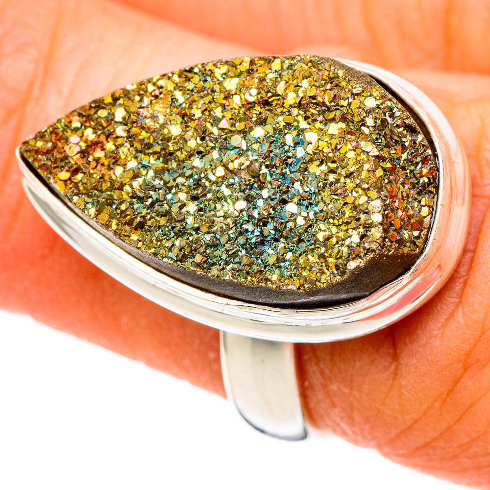 Spectro Pyrite Druzy Rings handcrafted by Ana Silver Co - RING101647