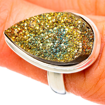 Spectro Pyrite Druzy Rings handcrafted by Ana Silver Co - RING101647
