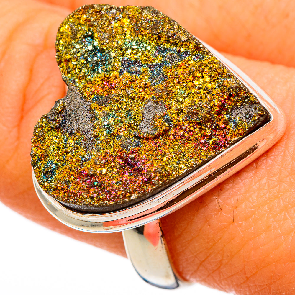 Spectro Pyrite Druzy Rings handcrafted by Ana Silver Co - RING101673