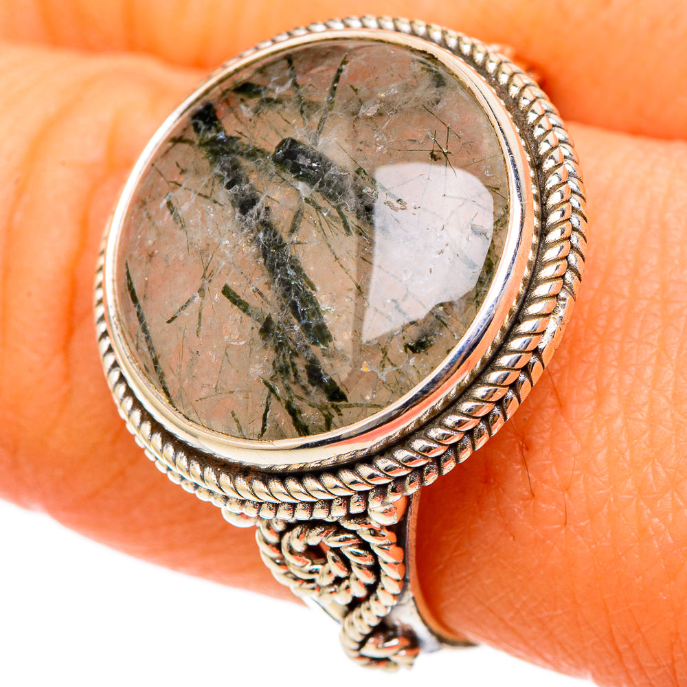 925 sterling silver tourmalinated quartz ring with oval stone, rope bezel and braided band