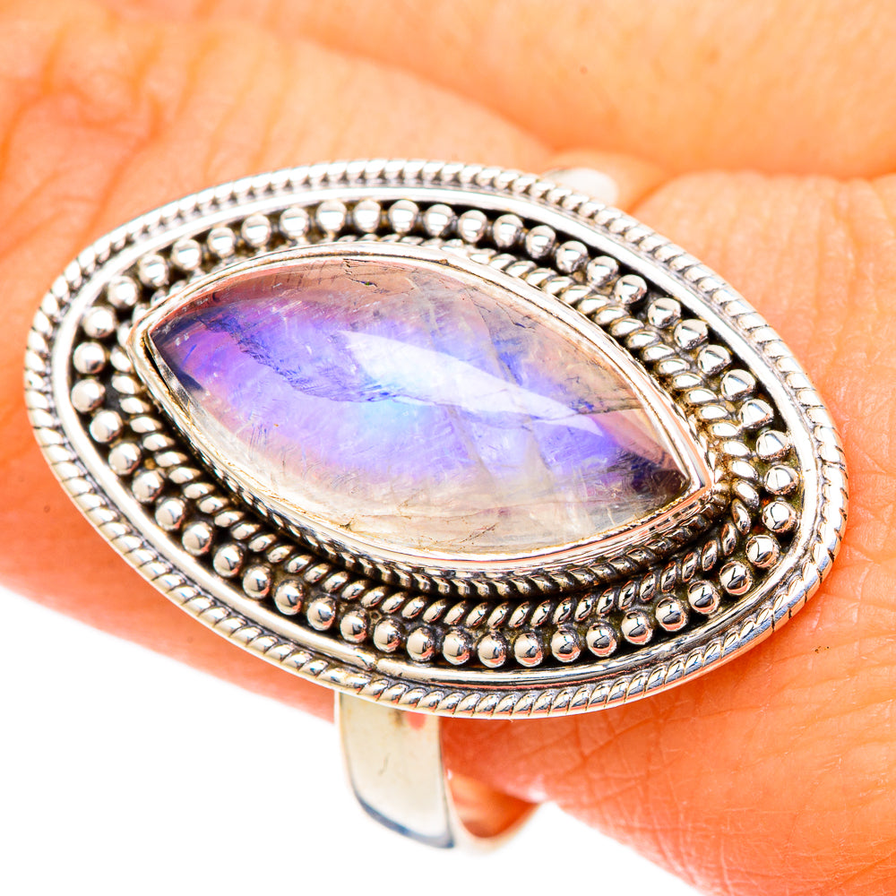 Rainbow Moonstone Rings handcrafted by Ana Silver Co - RING101678