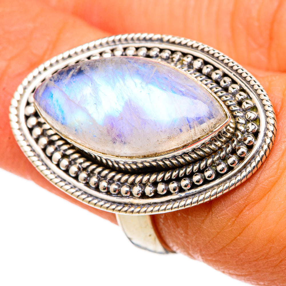 Rainbow Moonstone Rings handcrafted by Ana Silver Co - RING101722