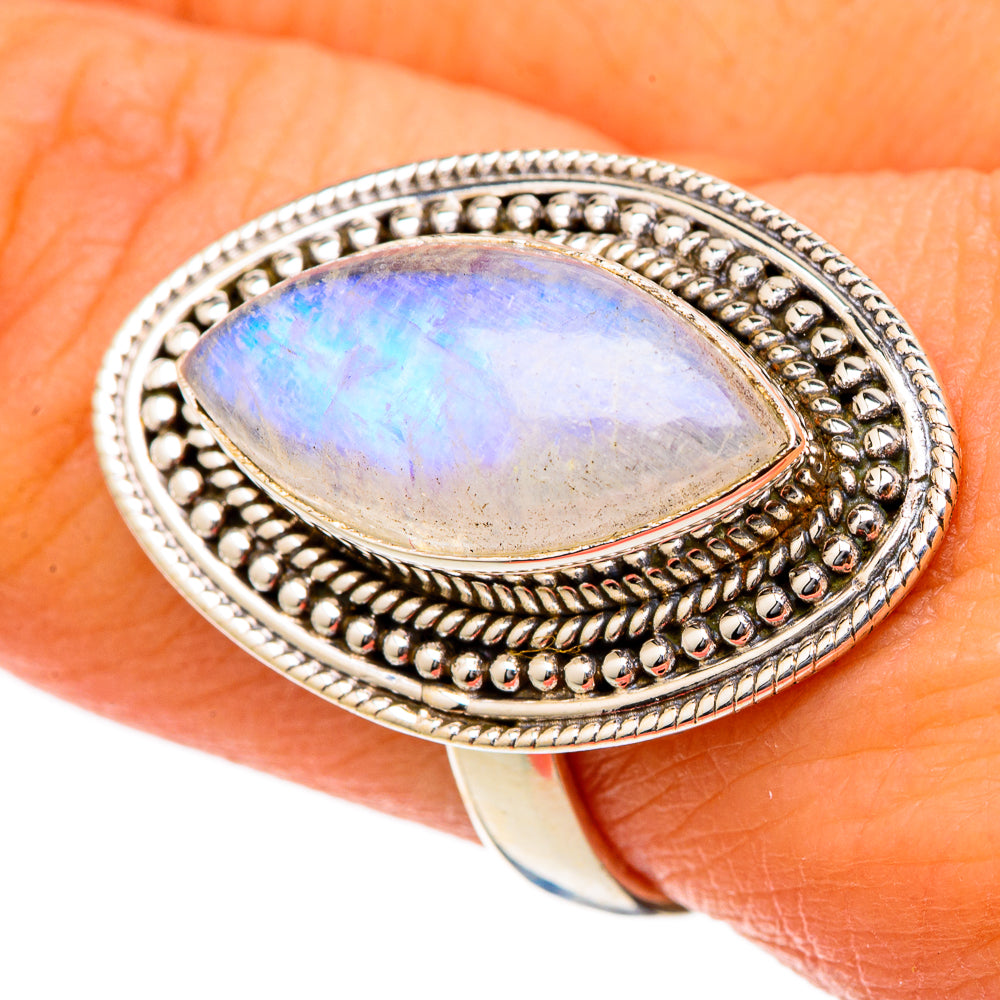 Rainbow Moonstone Rings handcrafted by Ana Silver Co - RING101738