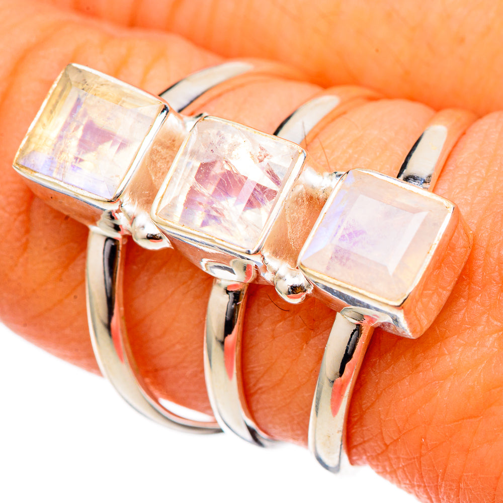 Rainbow Moonstone Rings handcrafted by Ana Silver Co - RING101778