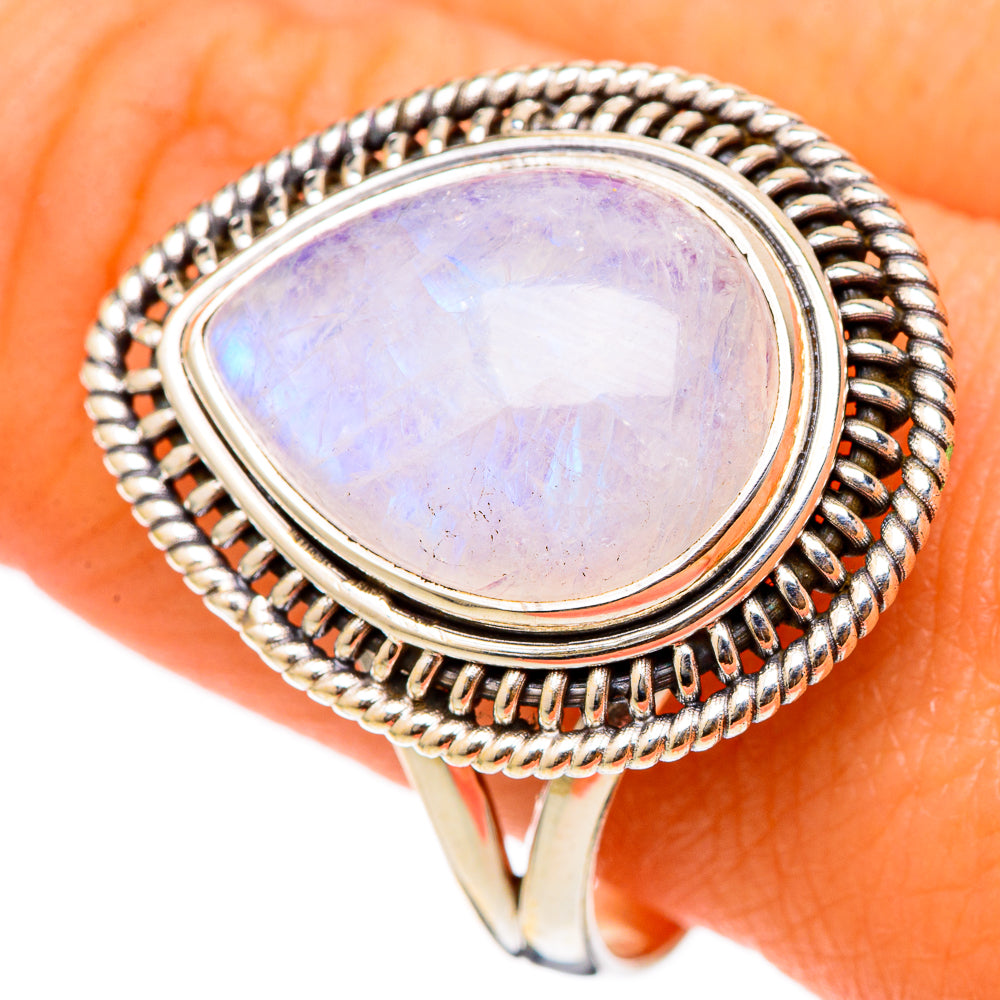 Rainbow Moonstone Rings handcrafted by Ana Silver Co - RING101783