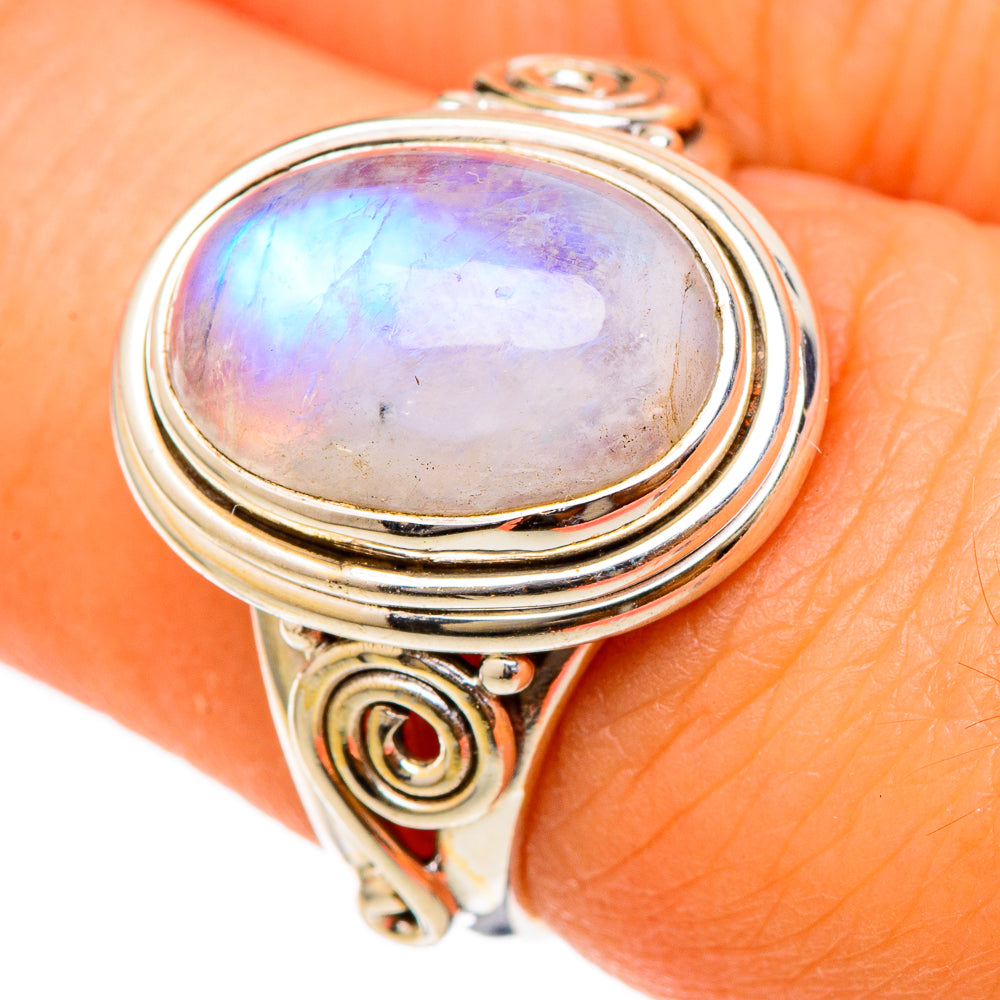 Rainbow Moonstone Rings handcrafted by Ana Silver Co - RING101789