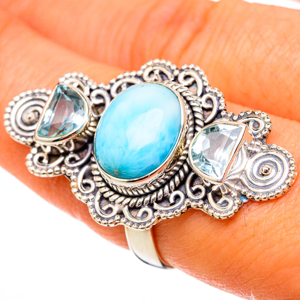 Larimar, Blue Topaz Rings handcrafted by Ana Silver Co - RING101801