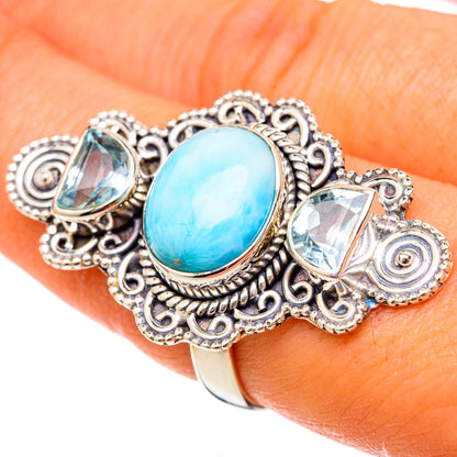 Larimar, Blue Topaz Rings handcrafted by Ana Silver Co - RING101801