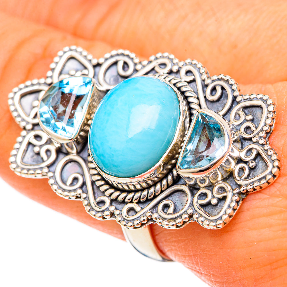 Larimar, Blue Topaz Rings handcrafted by Ana Silver Co - RING101805