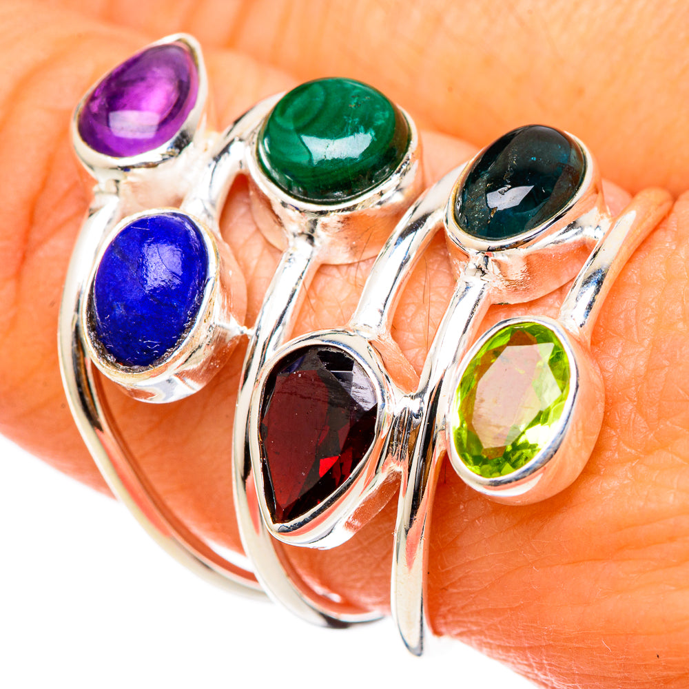 Garnet, Malachite, Peridot, Blue Tourmaline, Lapis Lazuli, Amethyst Rings handcrafted by Ana Silver Co - RING101836