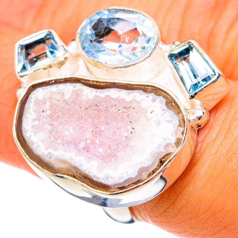 White Geode, Blue Topaz Rings handcrafted by Ana Silver Co - RING101840