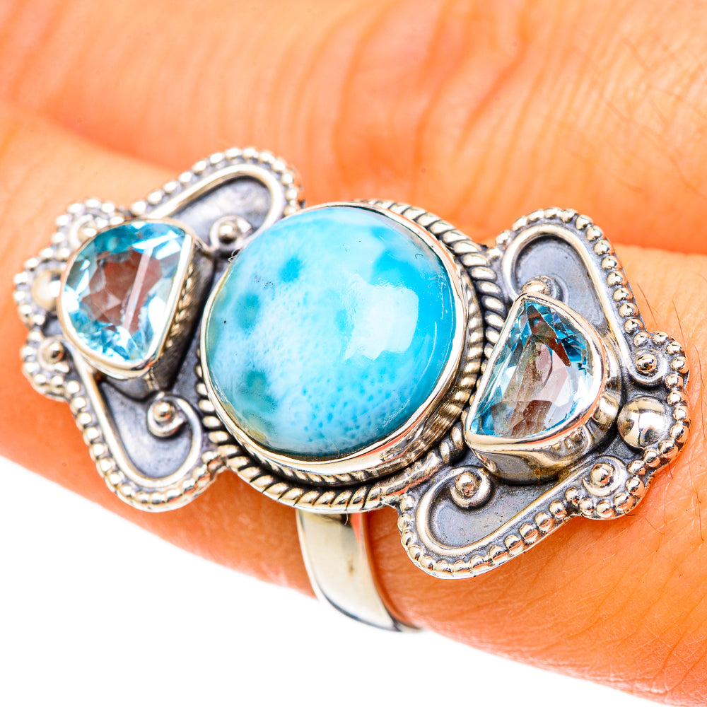 Larimar, Blue Topaz Rings handcrafted by Ana Silver Co - RING101845