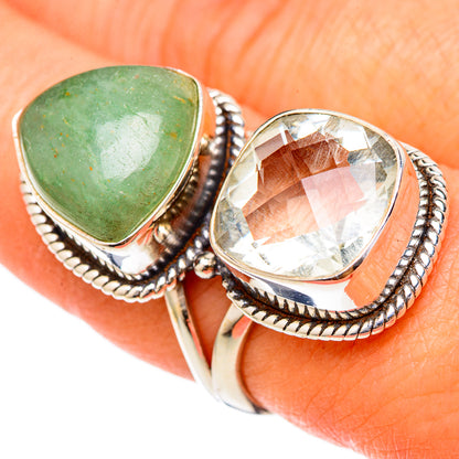 Green Aventurine, White Quartz Rings handcrafted by Ana Silver Co - RING101852