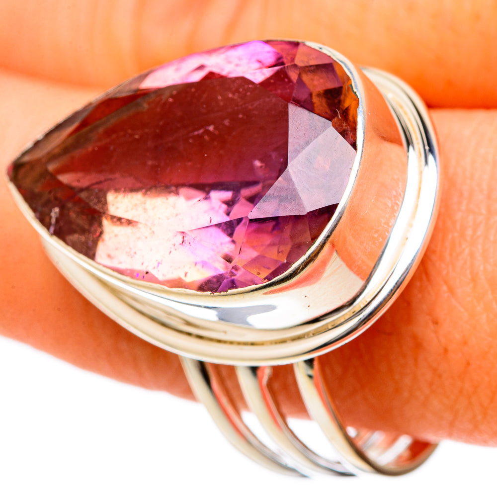 Sterling silver ametrine gemstone ring with large faceted marquise stone, size 11.5