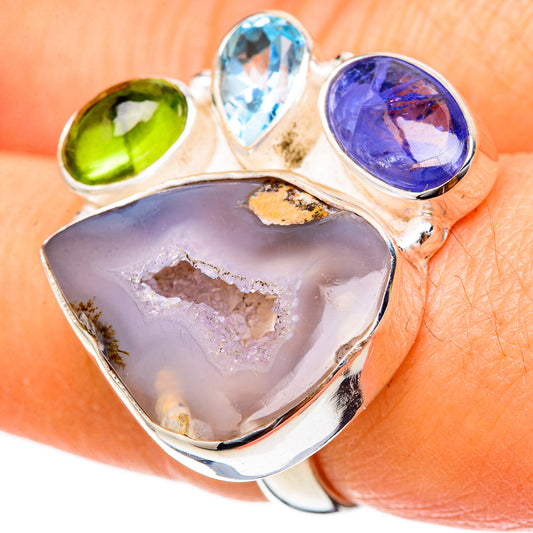 Geode Slice, Tanzanite, Blue Topaz, Peridot Rings handcrafted by Ana Silver Co - RING101929