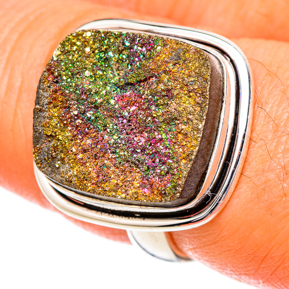 Spectro Pyrite Druzy Rings handcrafted by Ana Silver Co - RING101945