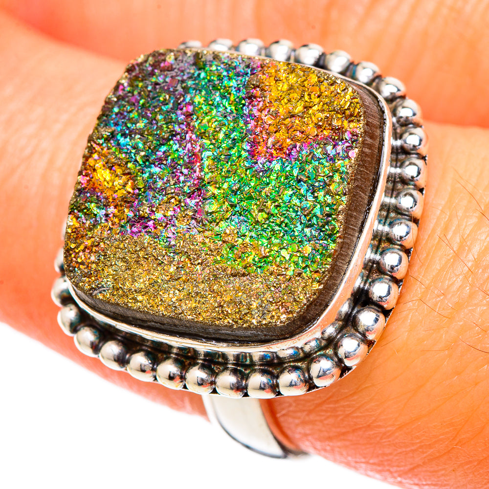 Spectro Pyrite Druzy Rings handcrafted by Ana Silver Co - RING101946