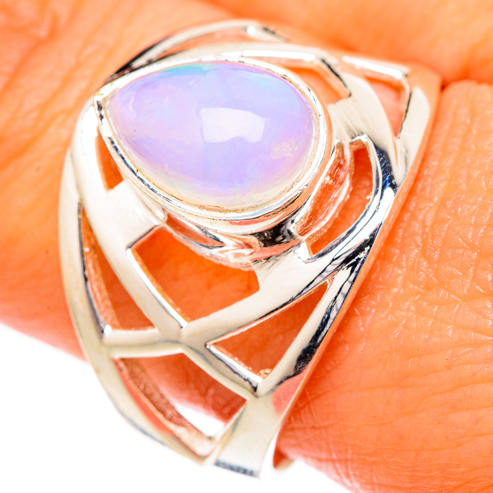 Oval opal gemstone ring in 925 sterling silver with geometric cutout design