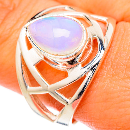 Oval opal gemstone ring in 925 sterling silver with geometric cutout design
