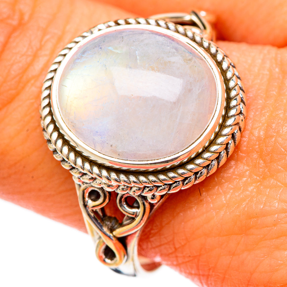 Rainbow Moonstone Rings handcrafted by Ana Silver Co - RING102001