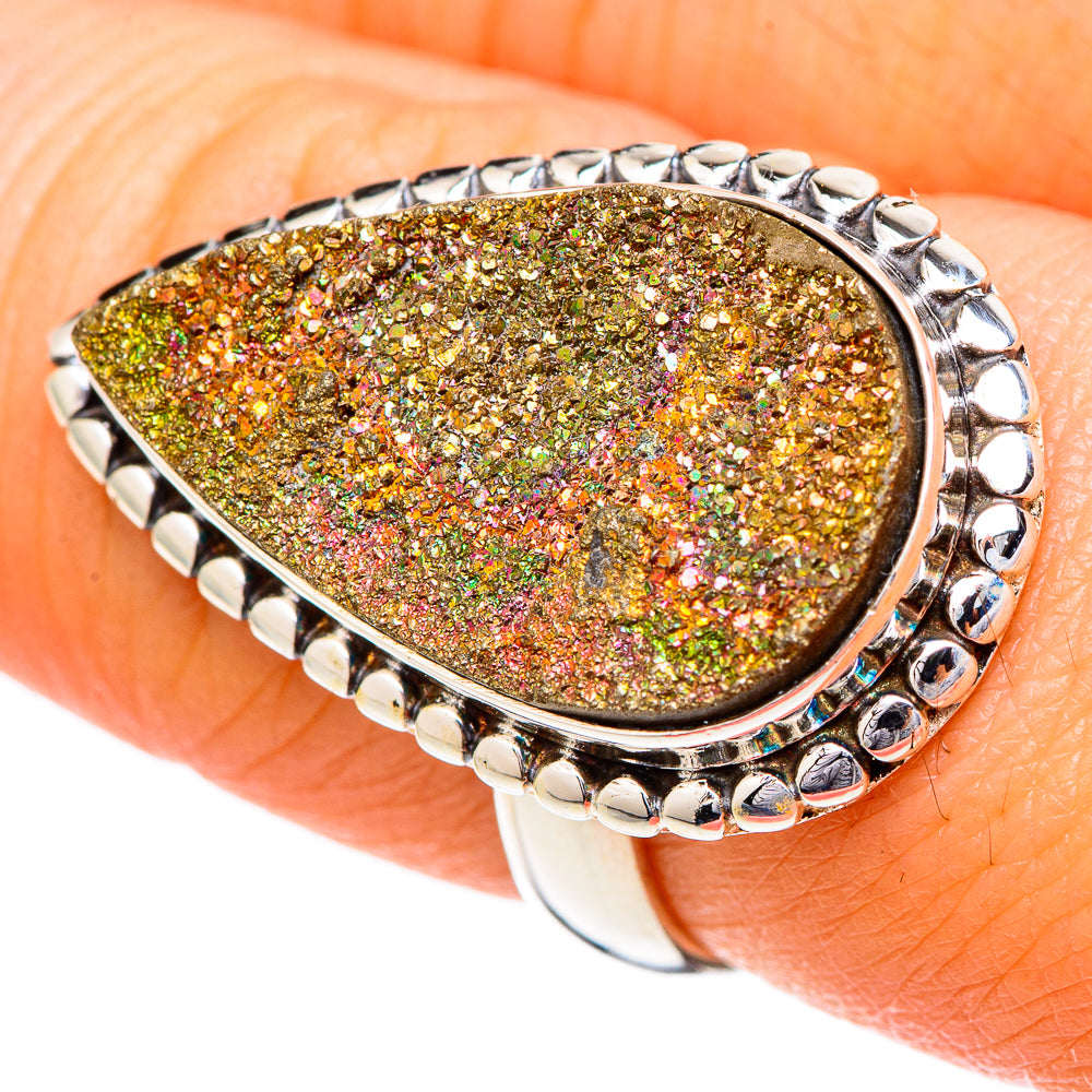 Spectro Pyrite Druzy Rings handcrafted by Ana Silver Co - RING102020