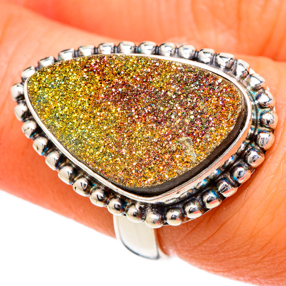 Spectro Pyrite Druzy Rings handcrafted by Ana Silver Co - RING102021