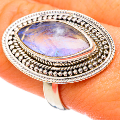 Rainbow Moonstone Rings handcrafted by Ana Silver Co - RING102022