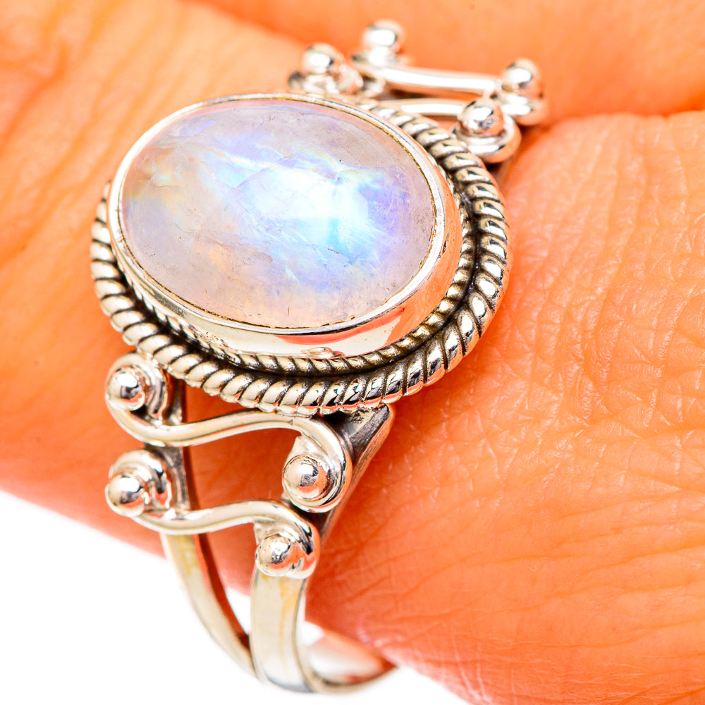 Rainbow Moonstone Rings handcrafted by Ana Silver Co - RING102023