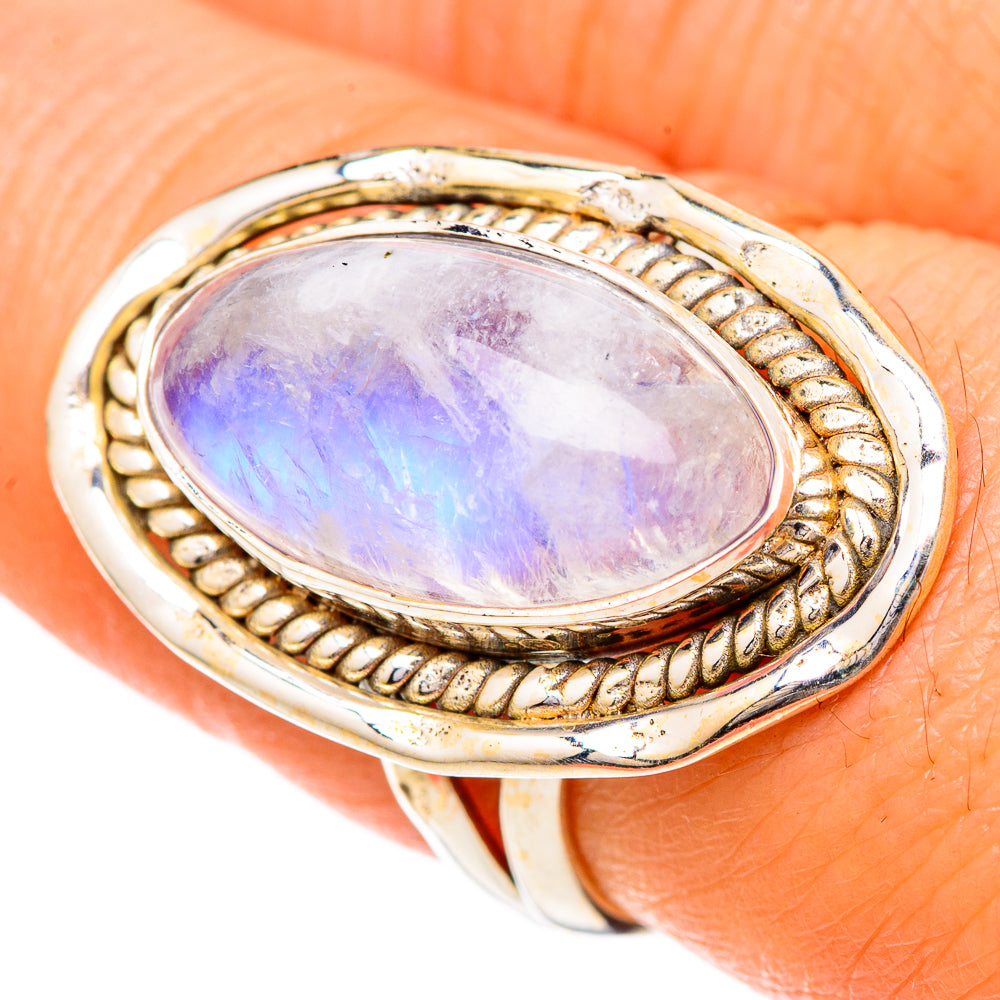 Rainbow Moonstone Rings handcrafted by Ana Silver Co - RING102046