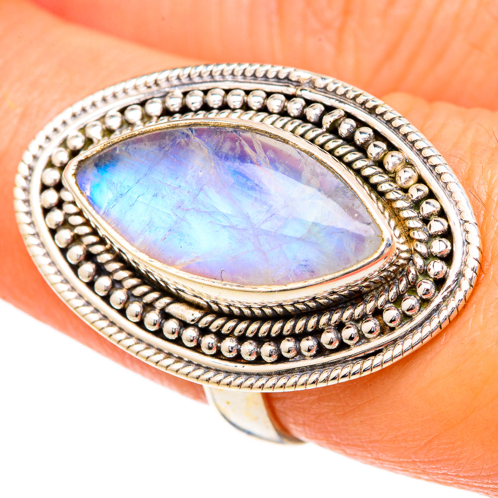 Rainbow Moonstone Rings handcrafted by Ana Silver Co - RING102061