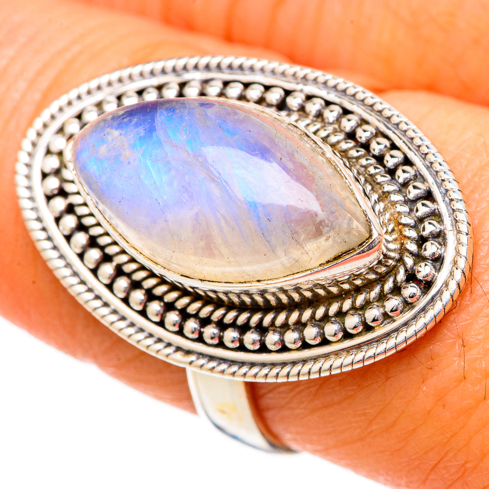 Rainbow Moonstone Rings handcrafted by Ana Silver Co - RING102072