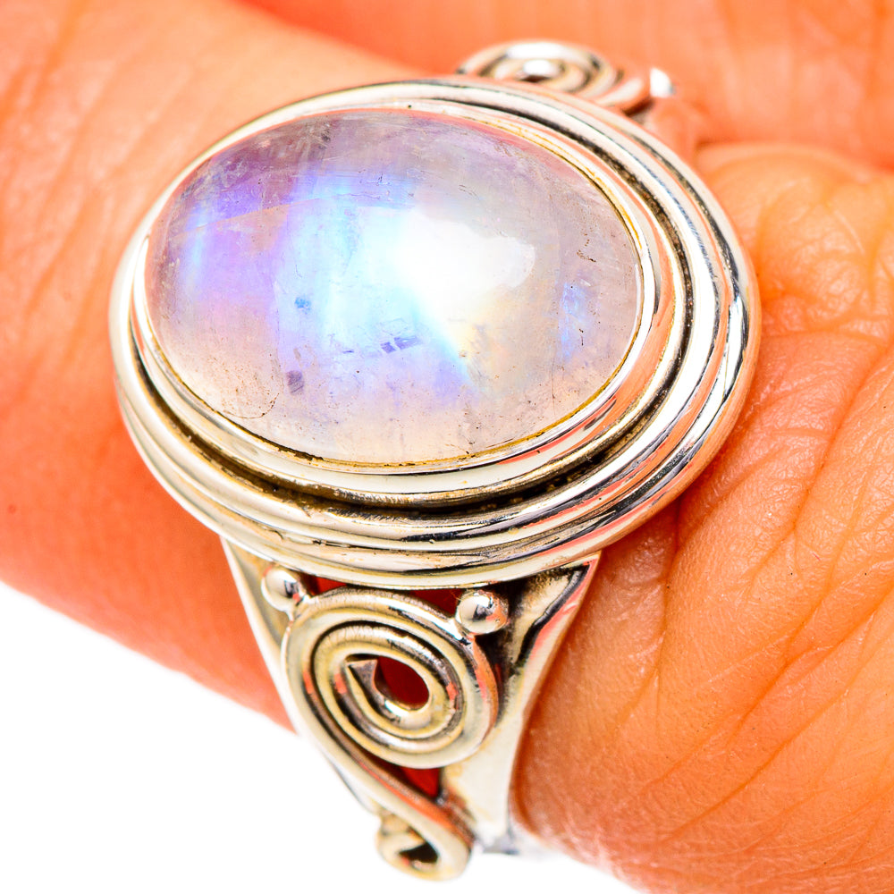 Rainbow Moonstone Rings handcrafted by Ana Silver Co - RING102080