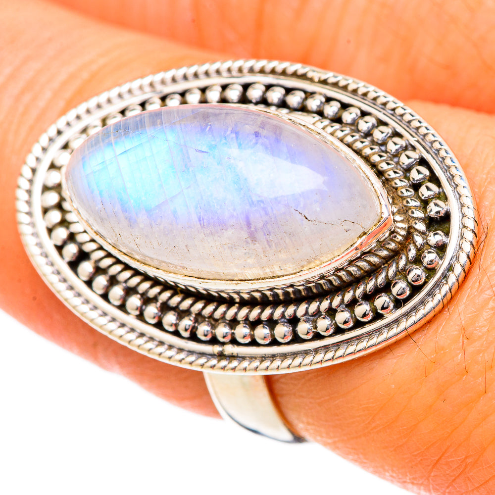 Rainbow Moonstone Rings handcrafted by Ana Silver Co - RING102081