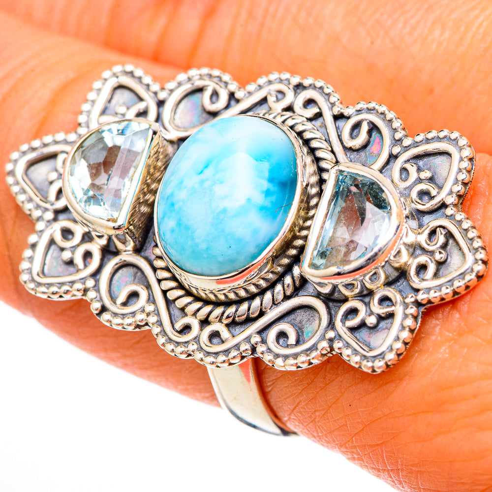 Larimar, Blue Topaz Rings handcrafted by Ana Silver Co - RING102101