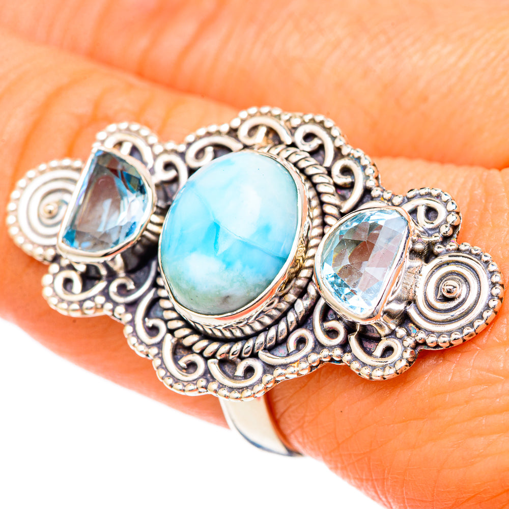Larimar, Blue Topaz Rings handcrafted by Ana Silver Co - RING102102