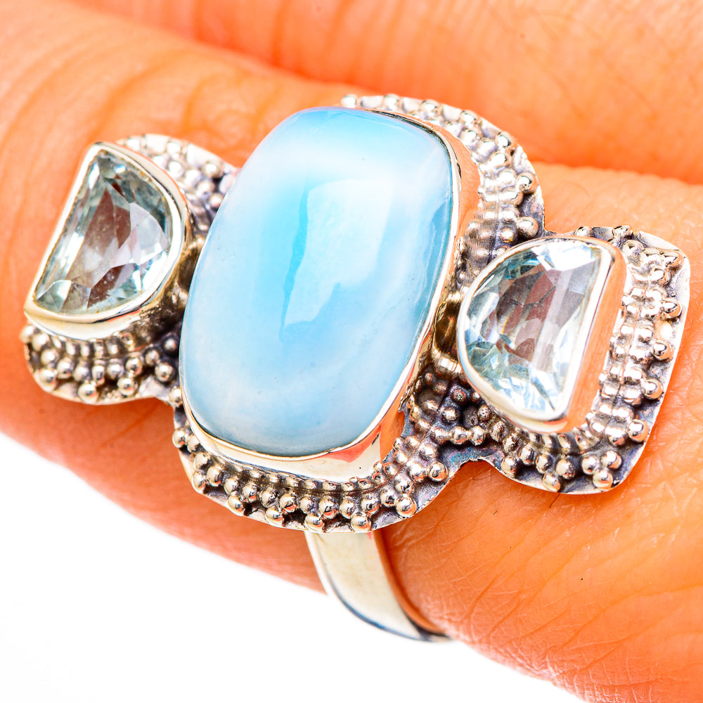 Larimar, Blue Topaz Rings handcrafted by Ana Silver Co - RING102106