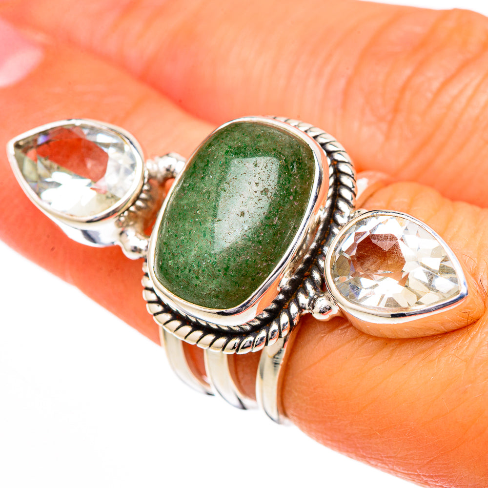 Green Aventurine, White Quartz Rings handcrafted by Ana Silver Co - RING102107