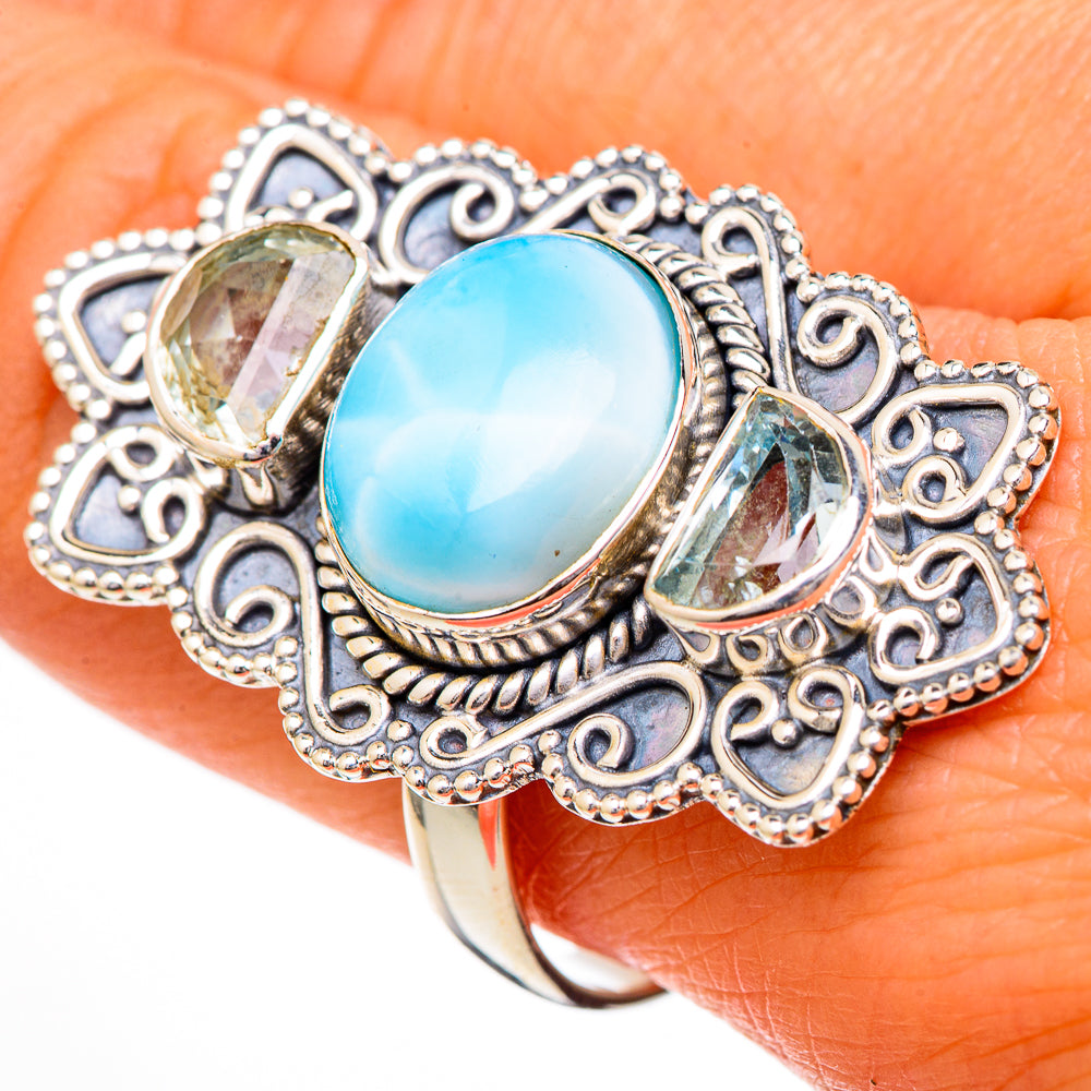 Larimar, Blue Topaz Rings handcrafted by Ana Silver Co - RING102137
